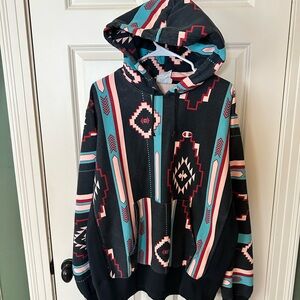 Champion Black and Teal Patterned Men's Hoodie